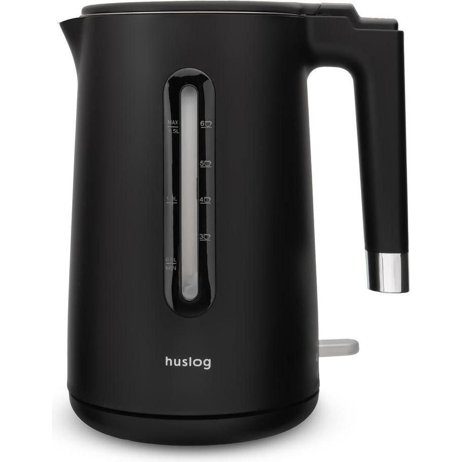 Huslog double-wall kettle with water indicator 1,5L 2200W, Bollitore, Nero