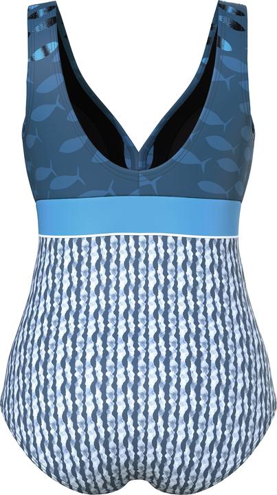 Image du produit Ulla Popken Maillot de bain à bonnets souples, motif poissons et décolleté en V, matière recyclée (58)
