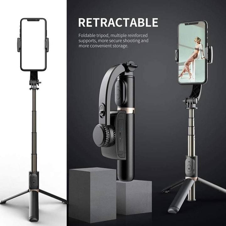 Image du produit PhoneLook Selfie Stick Tripod 3 en 1 L08, stabilisation Gimbal, trépied avec télécommande