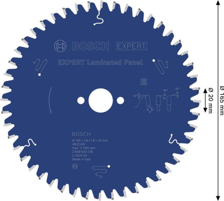 Produktbild Bosch Professional Zubehör Kreissägeblatt Expert for Laminated Panel, 165 x 20 x 2,6 mm, 48