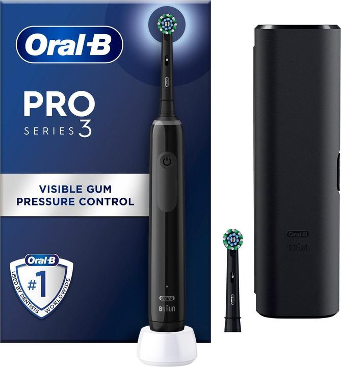 Produktbild JTI Elektrische Zahnbürste Pro3 Schwarz + Extra Refill + TC (Oszillierende Zahnbürste)