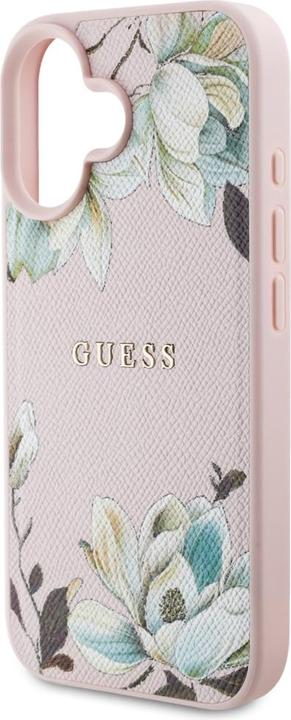 Actual product image Guess Grained Printed Flower Pattern MagSafe iPhone 16 Case Pink (Apple iPhone 16)