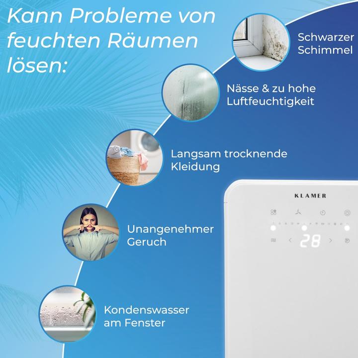 Actual product image KLAMER Luftentfeuchter 12L (30 m², 12 l/24h)