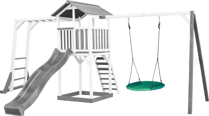 Produktbild Axi Beach Tower Spielturm mit Klettergerüst und Summer Nestschaukel - Graue Rutsche