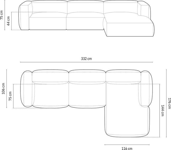 Actual product image Micadoni Modular Right Corner Sofa, "Martina", 3 Seats, 332x176x75 Made in Europe (Corner sofa)