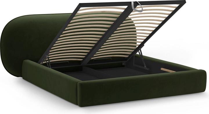 Actual product image Micadoni Velvet Storage Bed With Headboard, "Ovalo", Army Green, 234x270x96 Made in Europe (180 x 200 cm)