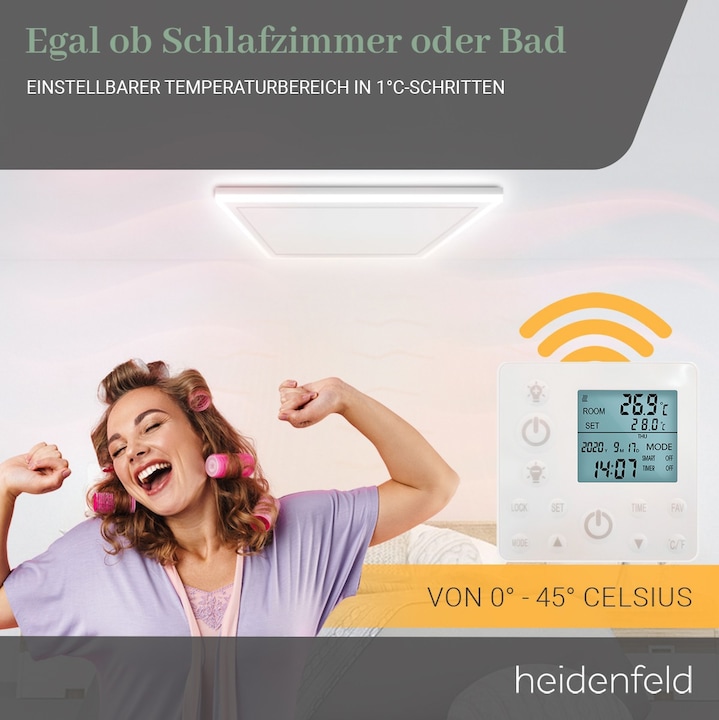 Produktbild Heidenfeld Infrarot Deckenheizung mit Licht 390-800 Watt Infrarotheizung LED (800 Watt Warmweiss) (800 W)