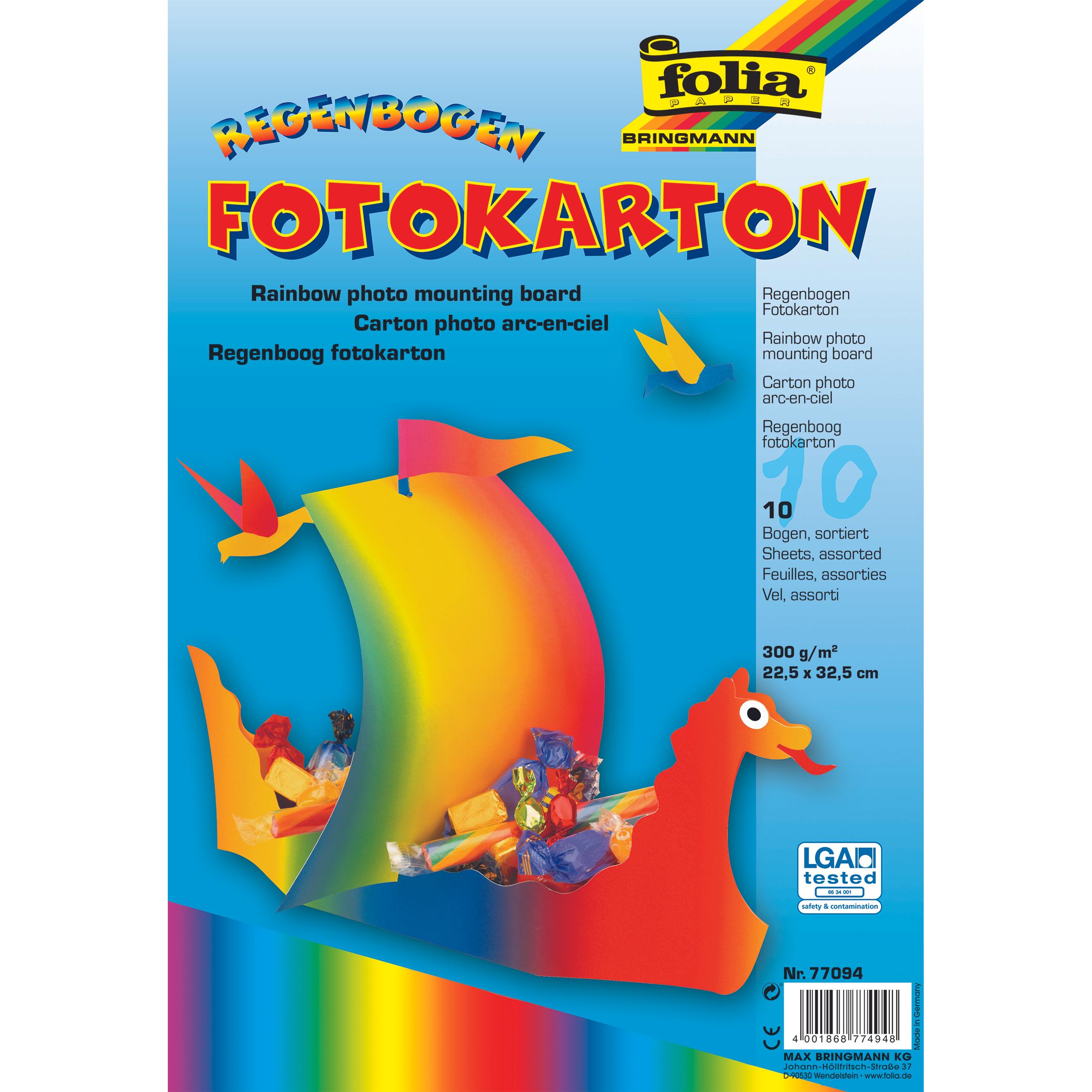 Folia, Bastelpapier, Fotokarton Regenbogen 300 g/qm 10 St. (300 g/m², 10 x)