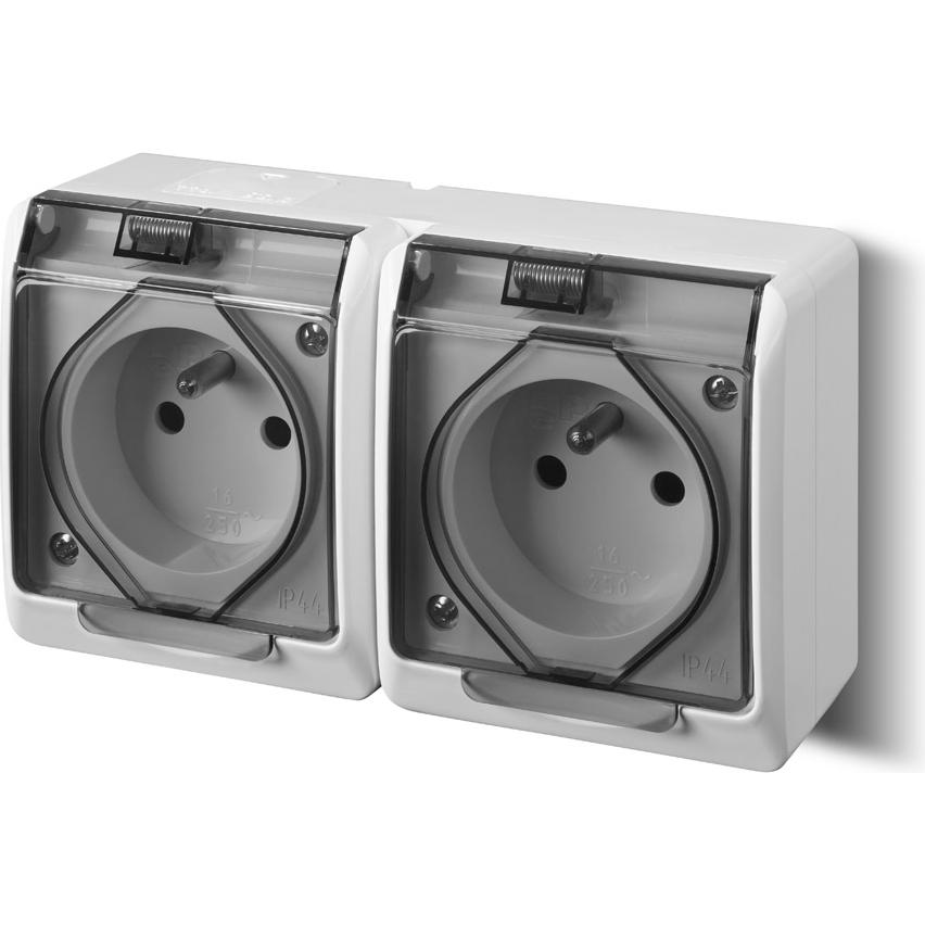 Elektro-Plast, Presa di corrente, Gniazdo natynkowe GNT Hermes 2x2P + Z białe z klapką dymną (0322-01)