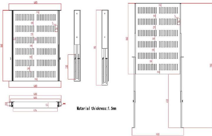 Produktbild Renkforce 48.3 cm (19”³) Geräteboden mit Lüftungsschlitzen, Ausziehbar: 660 - 1160 mm, 1 HE