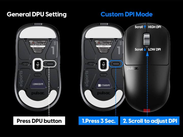 Actual product image Pulsar X2 v3 eS Mini Wireless - Gaming Mus - Optisk - 5 scarce - Sort (Cable, Wireless)