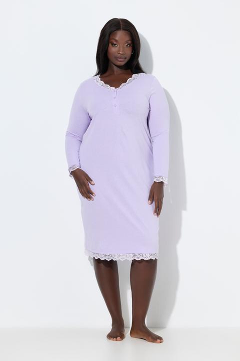 Immagine prodotto Ulla Popken Camicia da notte con pizzo, scollo a V e maniche lunghe (46)