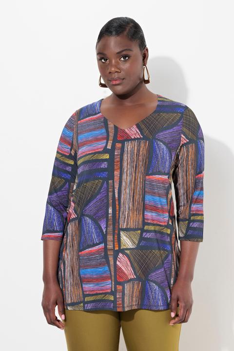 Produktbild Ulla Popken Slinky-Longshirt, A-Linie, Herzausschnitt, 3/4-Arm (60)