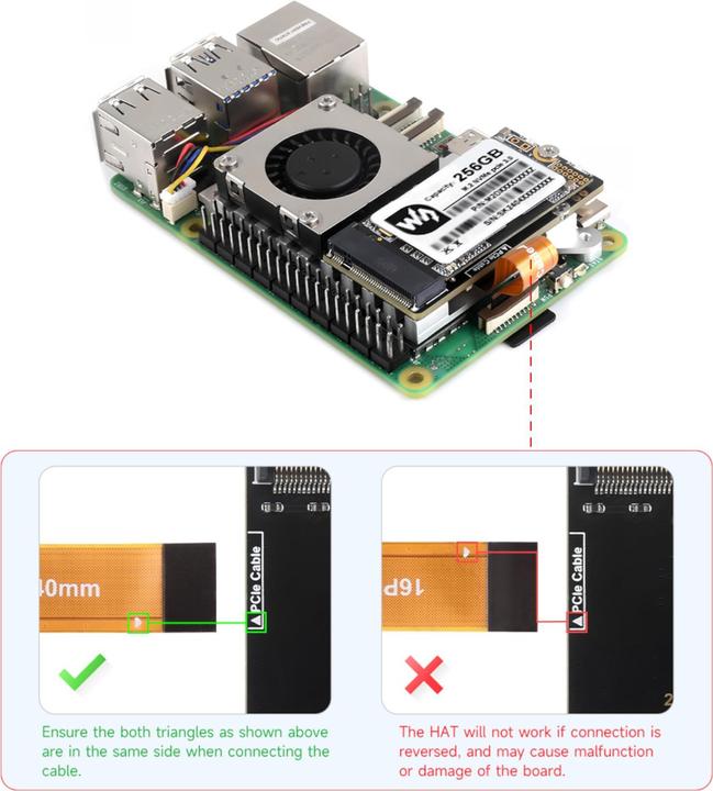 Produktbild WaveShare PCIe auf M.2 SSD Adapter mit Kühler (E) für Raspberry Pi 5