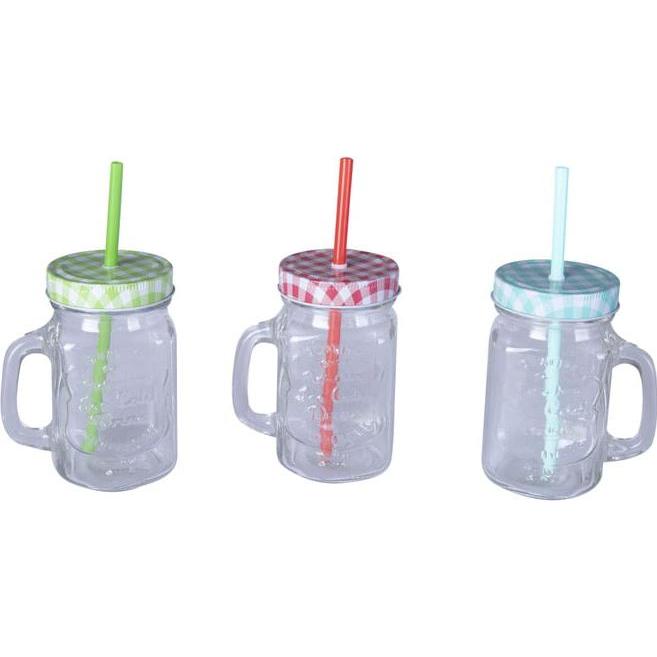 MICA Living Trinkglas mit Deckel und Trinkhalm - 450 ml - 1 Stück, Trinkgläser, Mehrfarbig