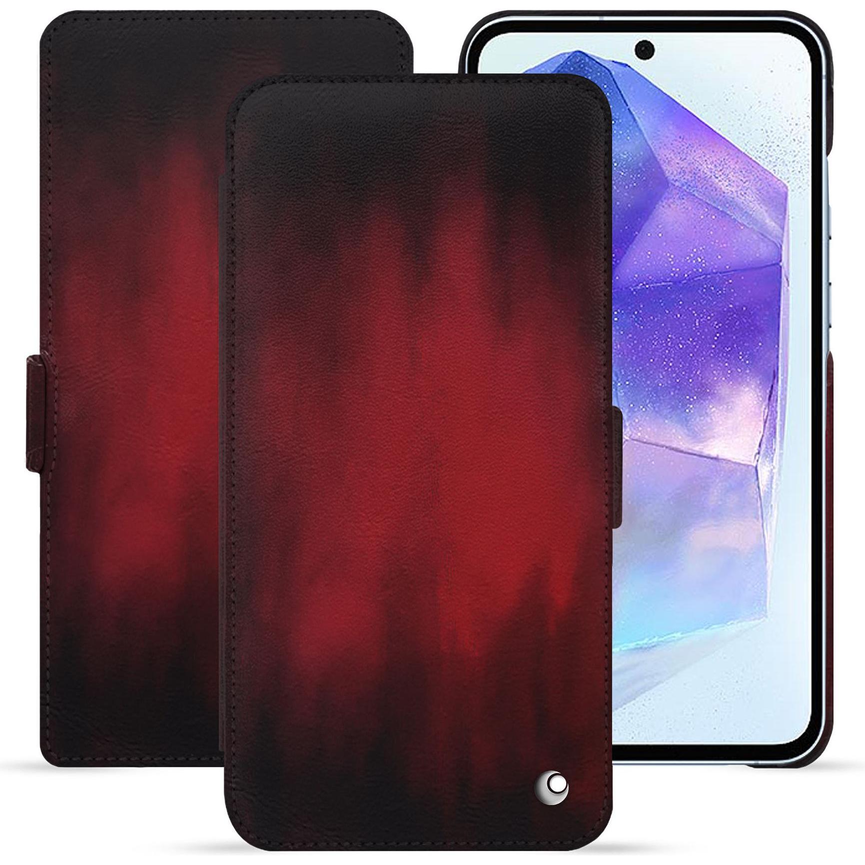 Noreve Lederschutzhülle horizontal (Samsung Galaxy A55), Smartphone Hülle, Rot