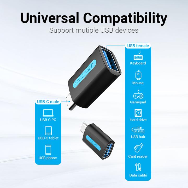 Actual product image Vention USB-C Male to USB 3.0 Female OTG Adapter Black PVC Type (USB-A)