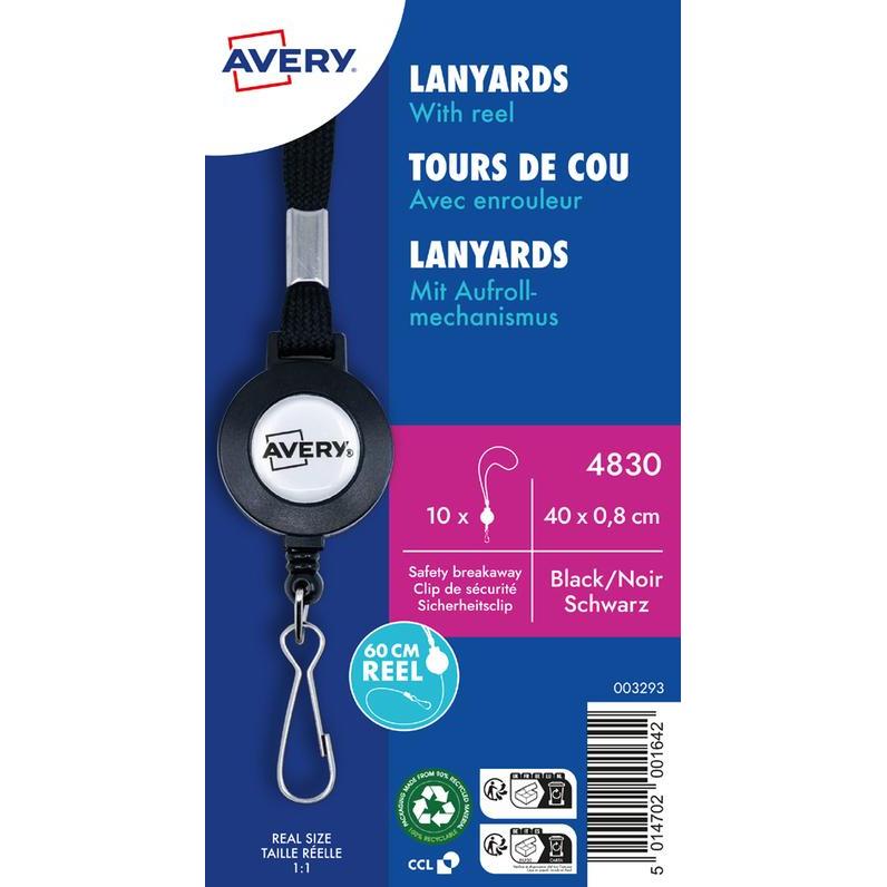 Avery, Informationsschild, Textilband mit Aufrollmechanismus