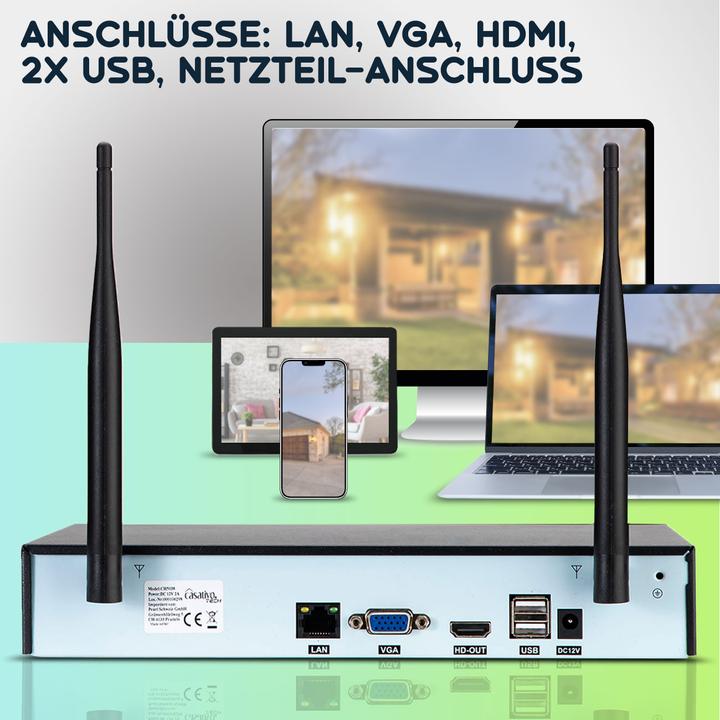 Actual product image Casativo Wireless surveillance system, 8 QHD cameras & HDD recorder, remote app access (2304 x 1296 Pixels)