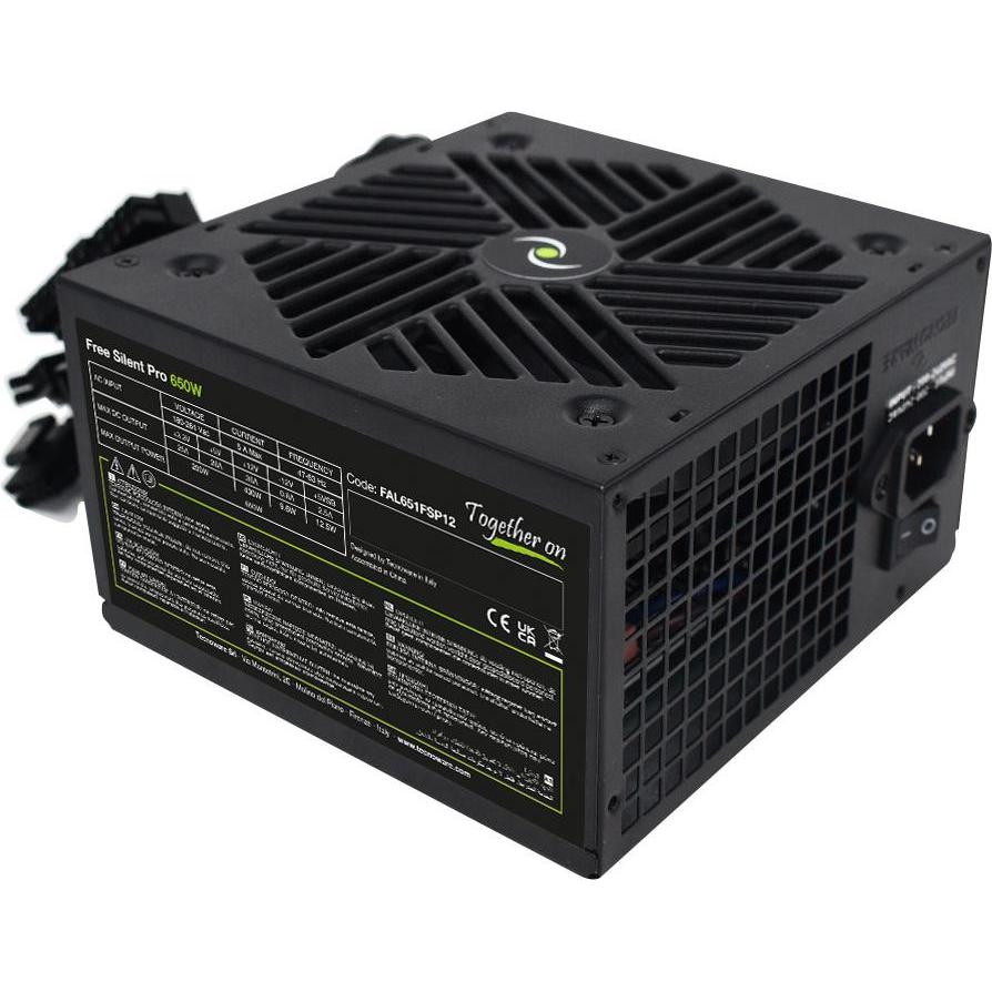 Tecnoware ALIMENTATORE 650W 12CM FREE SILENT 4*SATA 2*MOLEX TOGHETER ON (650 W), PC Netzteil, Schwarz
