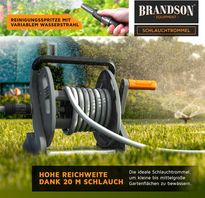 Produktbild Brandson Schlauchtrommel Schlauchbox mit 20m Gartenschlauch, Drehgriff, Nachtropfstopp, Wandmontage (20 m)