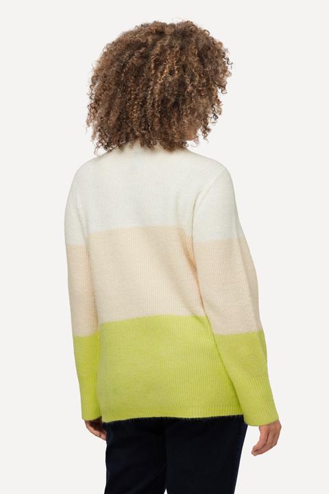 Actual product image Ulla Popken Block Stripe Long Sleeve V-Neck Sweater (56)