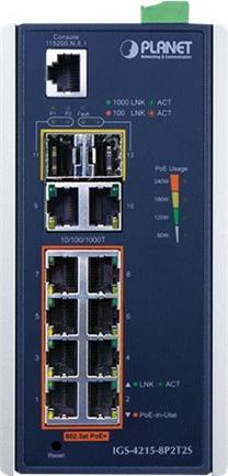 Actual product image Planet Industrial 8-port 10/100/1000T 802.3at PoE + 2-port (10 ports)