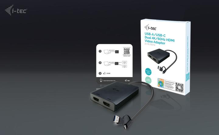 Immagine prodotto i-tec Adattatore video HDMI USB-A/USB-C doppio 4K Adattatore video HDMI 2x 4K con chip DisplayLink 6950 (USB-C, USB-A, 27 cm)