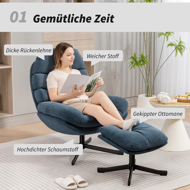 Immagine prodotto Homcom Relaxsessel mit Hocker Polyester, Stahl Blau