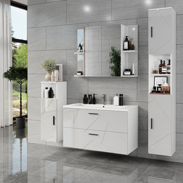 Actual product image Vicco Hochschrank Irma, Weiss/Weiss Hochglanz, 30 x 190 cm mit 2 Türen