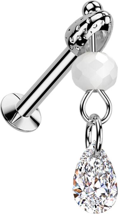 Actual product image Star Piercing Micro Threadless UFO Labret silber mit Cone silber Anhänger Glaskugel Kristall silber (Brass, Surgical steel 316L)