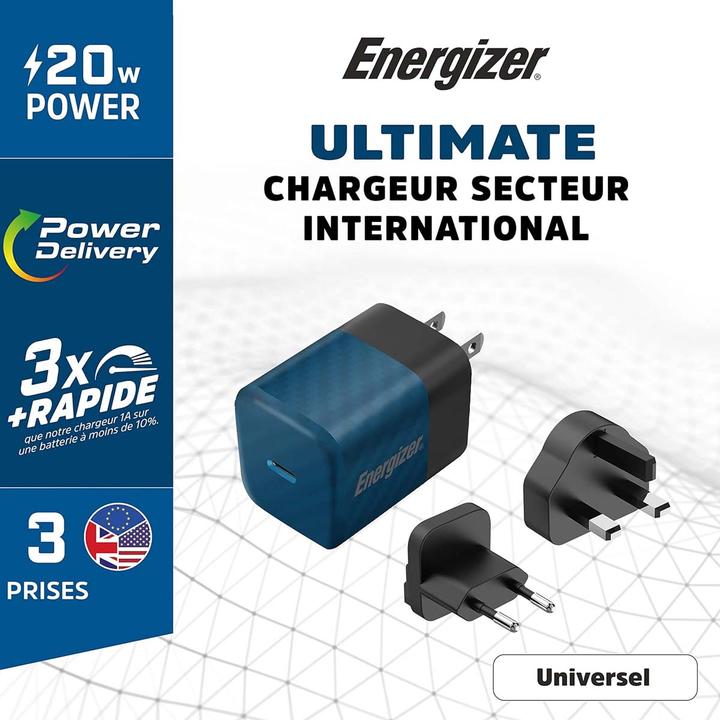 Produktbild Energizer Power-Delivery Ladegerät – 20 W – EU/UK/US, blau (20 W)