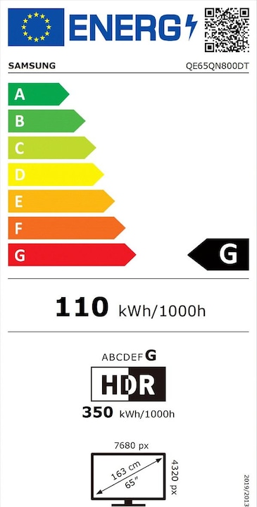 Label énergétique Samsung QE65QN800D (65", QN800D, NeoQLED, 8K, 2024)