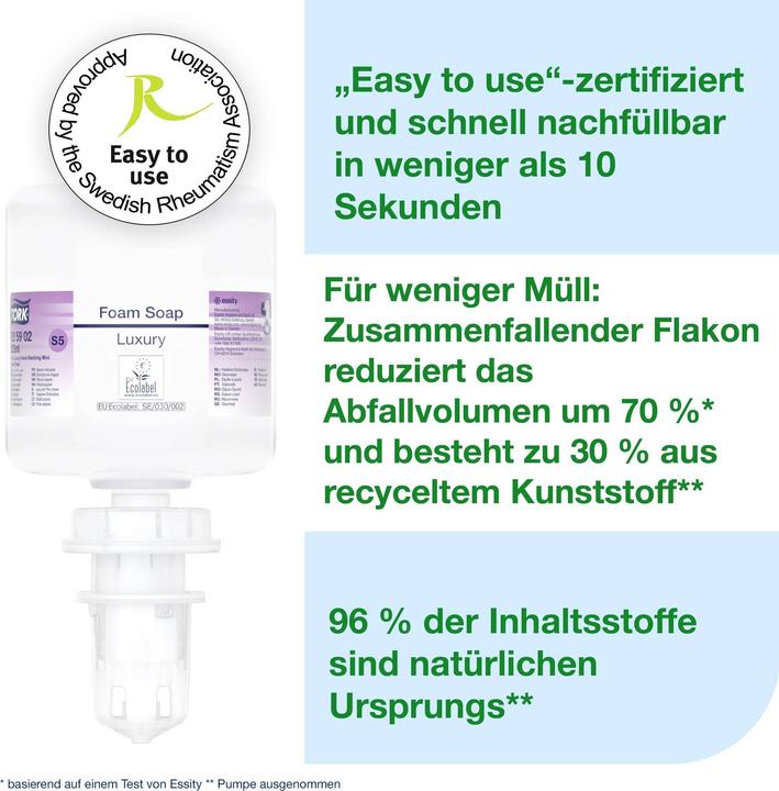 Produktbild Tork Luxe Mini Schuimhandzeep S5 Industrieel afgesloten fles 8 x 525 ml 525902 (525 ml)