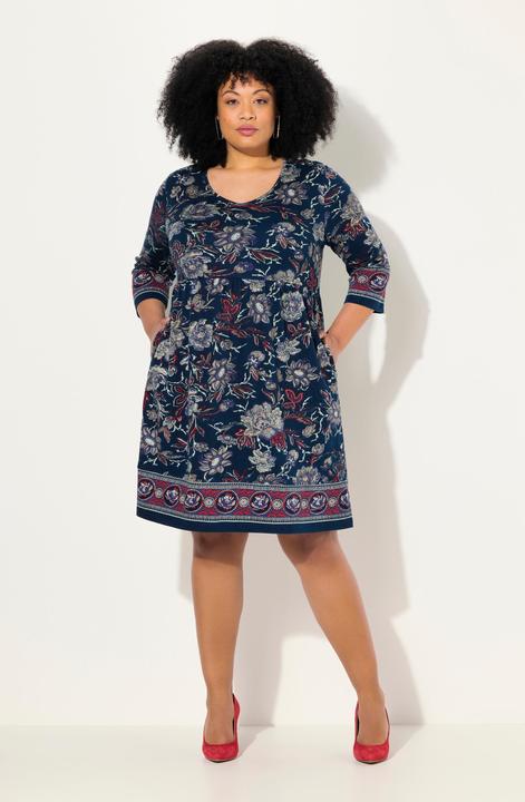 Actual product image Ulla Popken Floral Paisley 3/4 Sleeve Jersey Dress (60)