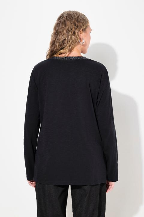 Immagine prodotto Ulla Popken Maglia con abbottonatura glitter, scollo a V e maniche lunghe (46, 48)