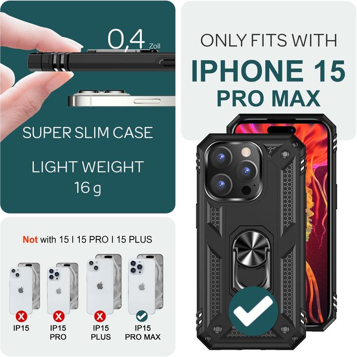 Actual product image Nalia Shockproof Military Style Ring Cover (Apple iPhone 15 Pro Max)