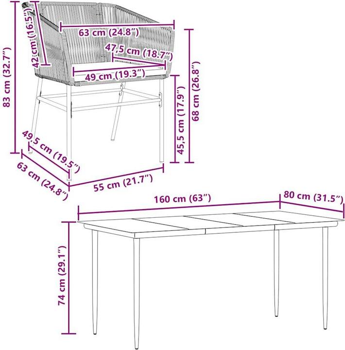 Produktbild vidaXL Garten Essgruppe (160 x 80 x 74 cm)