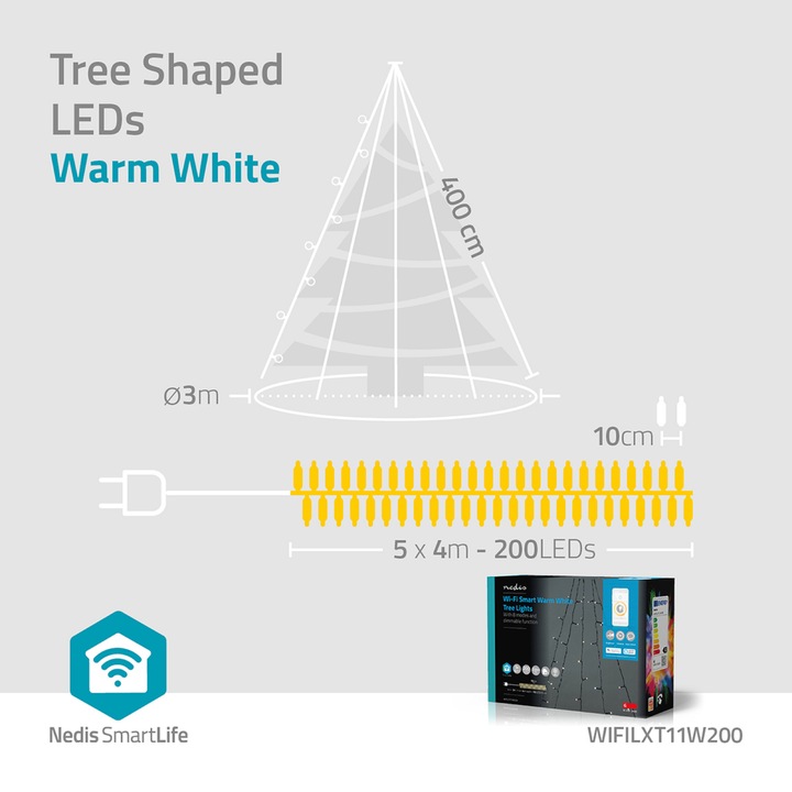 Image du produit Nedis SmartLife LED décoratives | Wi-Fi | Blanc chaud | 200 LED | 5 x 4 m | Android™ / IOS