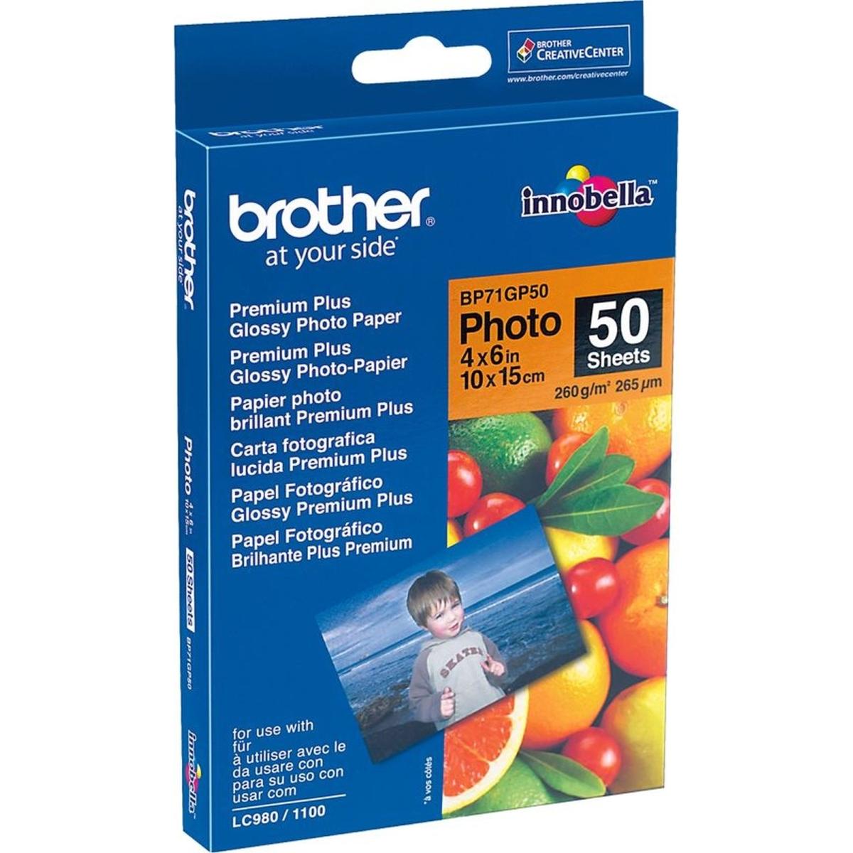 Brother Premium Plus Glossy (260 g/m², 10 x 15 cm, 50 x), Fotopapier, Weiss