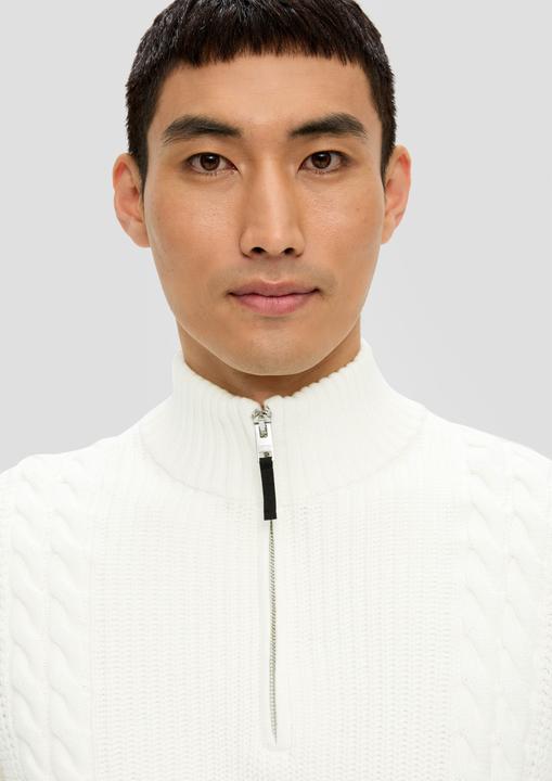 Produktbild s.Oliver Strickpullover Troyer-Pullover mit Zopfmuster (XXL)