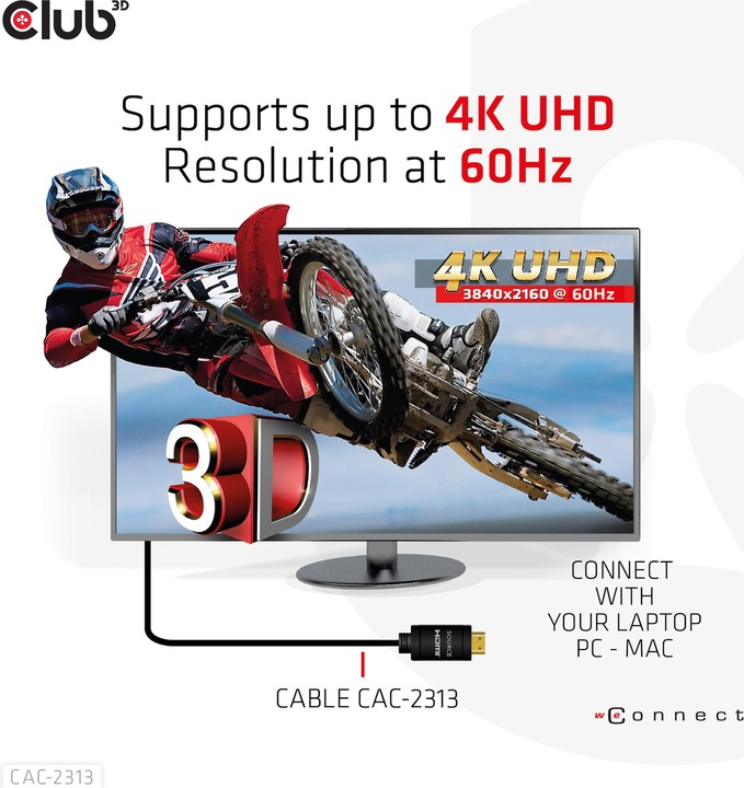 Produktbild Club 3D HDMI 2.0 4K60Hz RedMere-Kabel 10 m (10 m, HDMI)