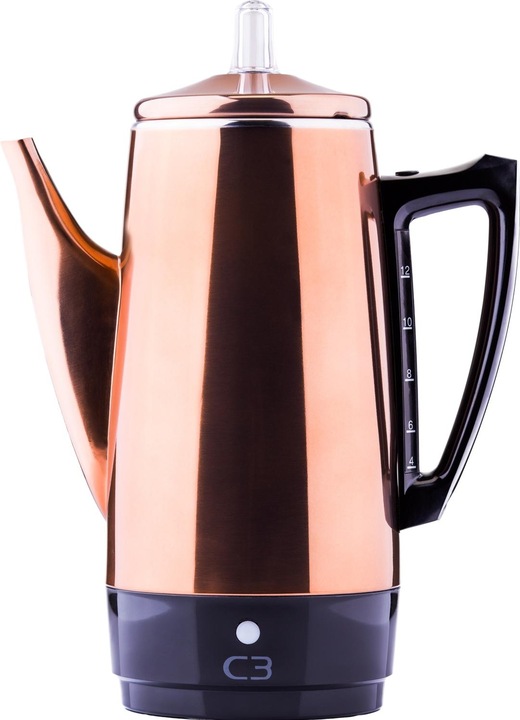 C3 Basic Percolator 12 cup, Copper color, Stainless Steel, Electric coffee percolator, 1.8 L, Ground (1.80 l)