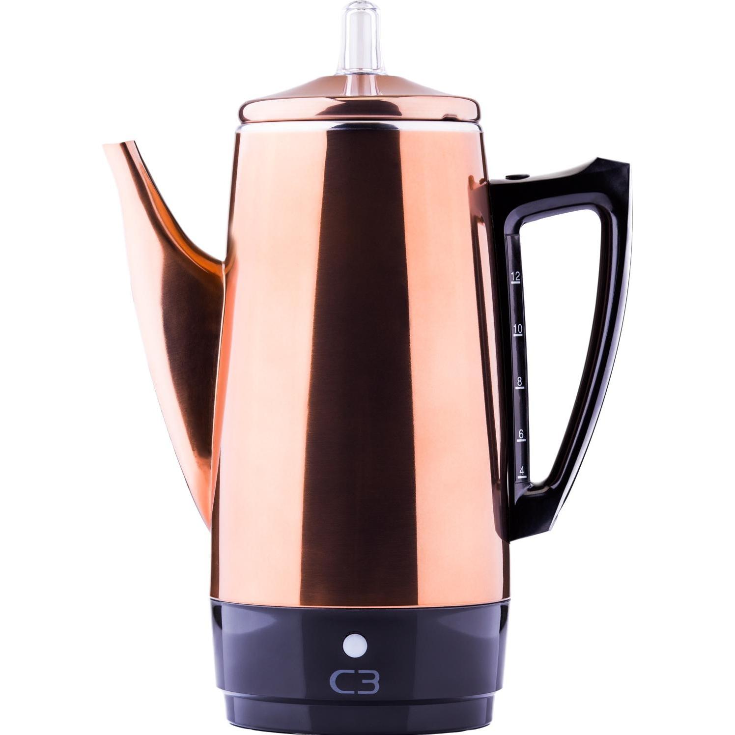 C3 Basic Percolator 12 cup, Copper color, Stainless Steel, Electric coffee percolator, 1.8 L, Ground, Kaffeebereiter, Ku...