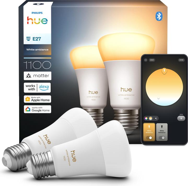 Image du produit Philips Hue A60 - A60 pre - 1100 - 2-pak (E27, 8.10 W, 1100 lm, 2 x, D)