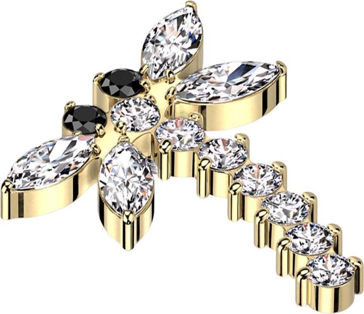 Immagine prodotto Star Piercing Dermal Anchor Dragonfly cristalli placcati oro argento (senza ottone, Titanio)