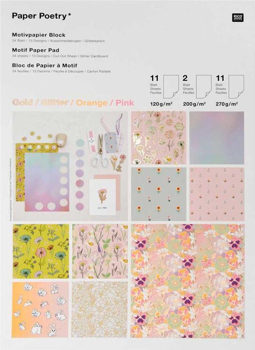 Produktbild Rico Design Bastelpapier-Block "Flower Power" (270 g/m², 24x)
