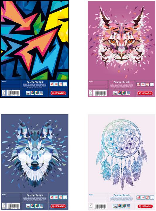 Produktbild Herlitz Zeichenblock DIN A3, 120 g/qm, 20 Blatt holzfrei, stabile Rückenpappe, mit Namensfeld auf der (A3, Blanko, Kein Einband)
