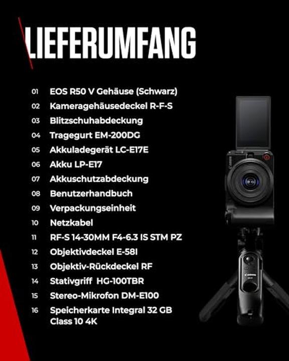Actual product image Canon EOS R50 V + RF-S 14-30mm F4-6.3 IS STM PZ Creator Kit (14 - 30 mm, 24.20 Mpx, APS-C / DX)