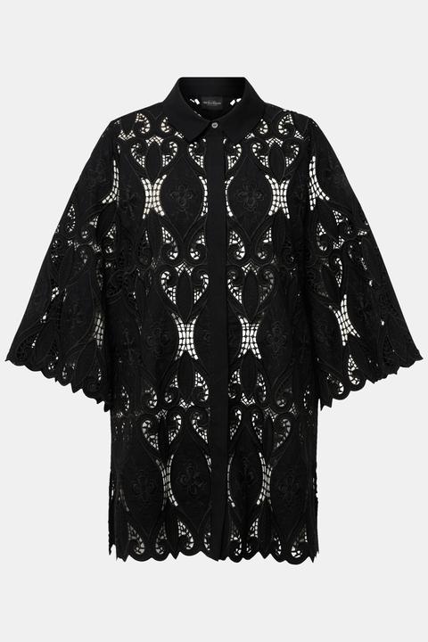 Actual product image Ulla Popken Openwork Lace 3/4 Sleeve Blouse (46, 48)